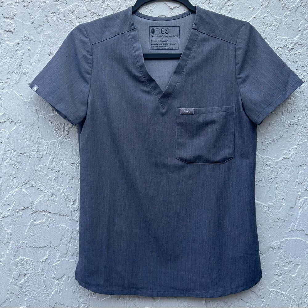 FIGS Scrub Top Women Size XXS Slim Caterina One Pocket Gray Nurse Doctor Uniform
